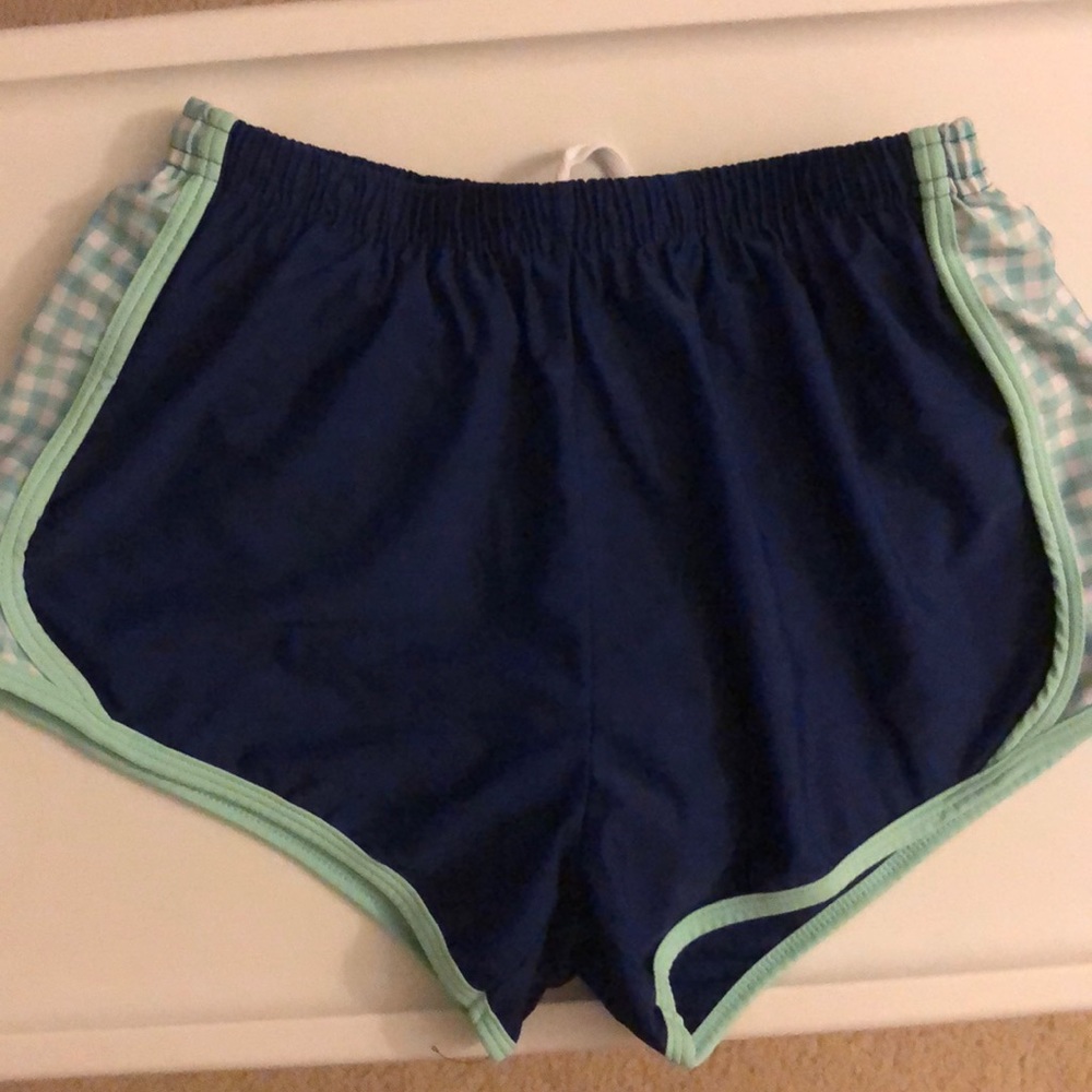 Krass & Co Navy Athletic Shorts with Gingham sides